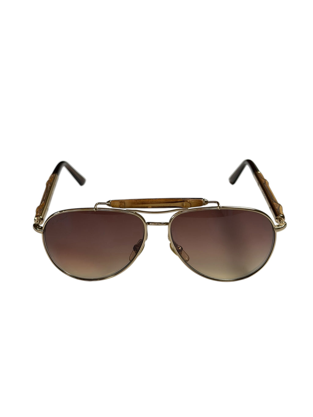 Gucci Teardrop Oval Aviation Bamboo Sunglasses