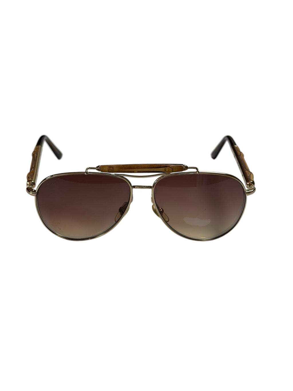 Gucci Teardrop Oval Aviation Bamboo Sunglasses
