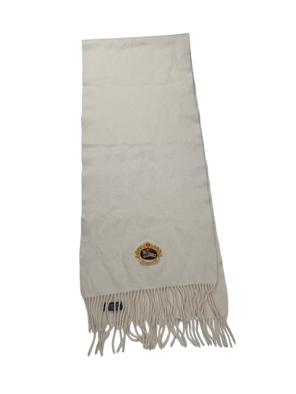 Burberry Lambswool Scarf Large Shawl Size Cream Knight Embroidered