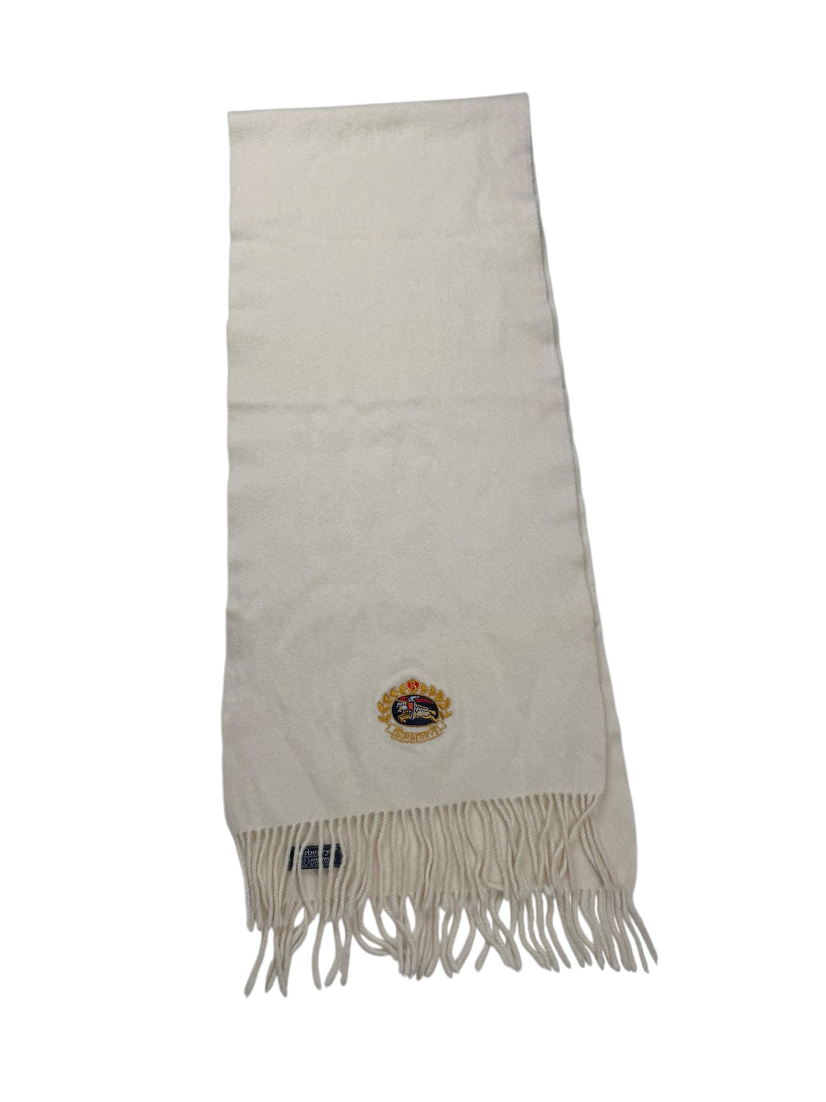 Burberry Lambswool Scarf Large Shawl Size Cream Knight Embroidered