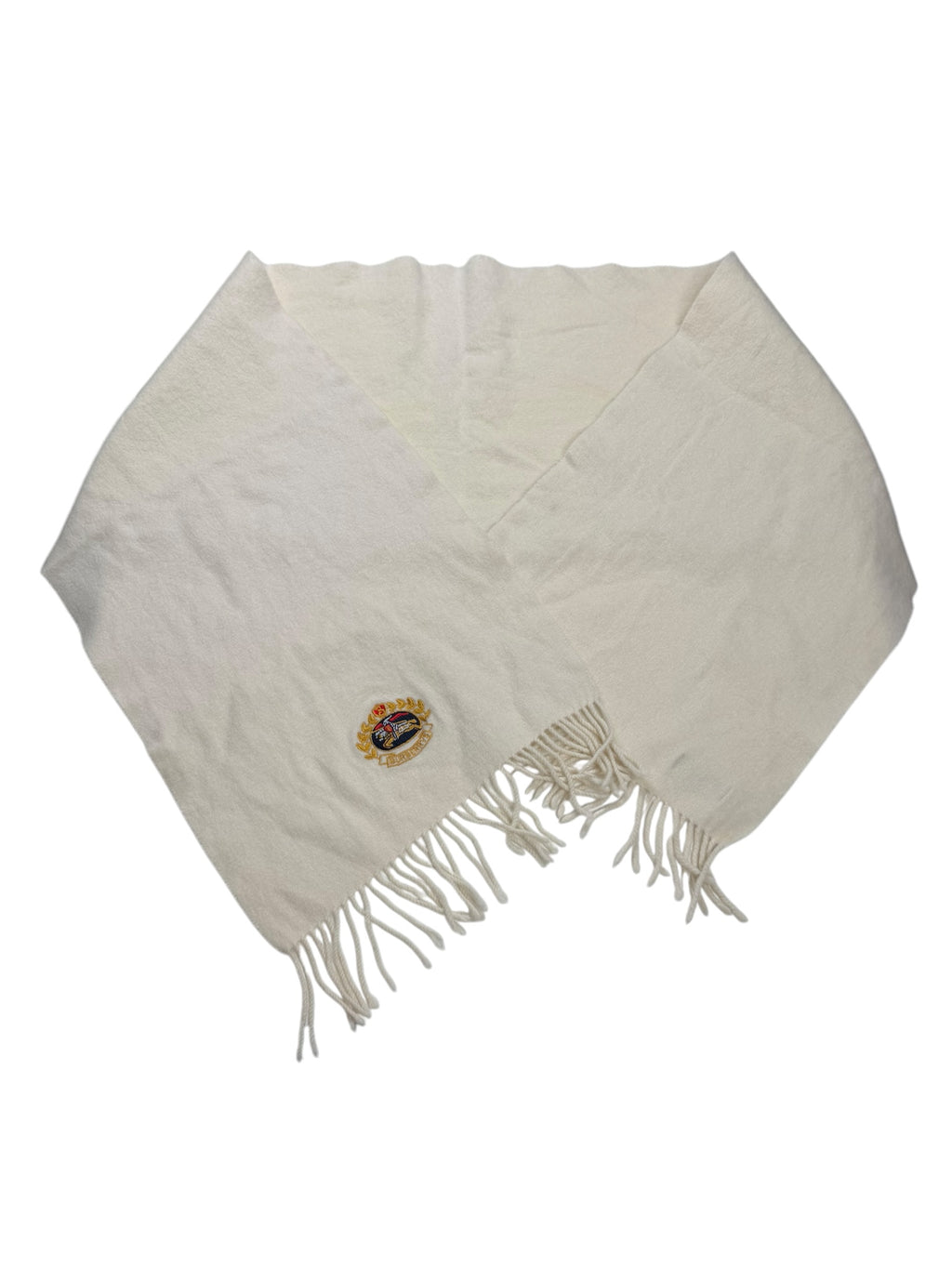 Burberry Lambswool Scarf Large Shawl Size Cream Knight Embroidered