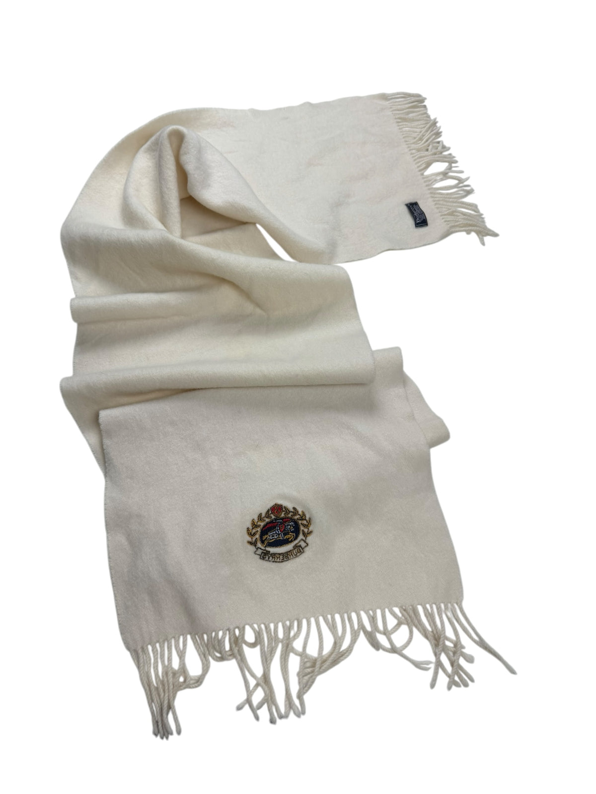 Burberry Lambswool Scarf Large Shawl Size Cream Knight Embroidered