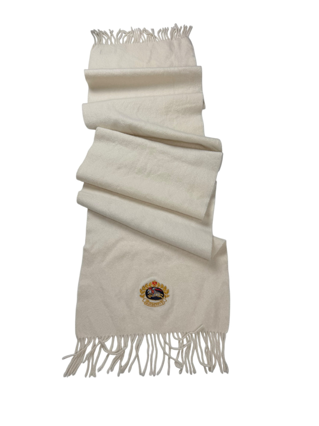 Burberry Lambswool Scarf Large Shawl Size Cream Knight Embroidered