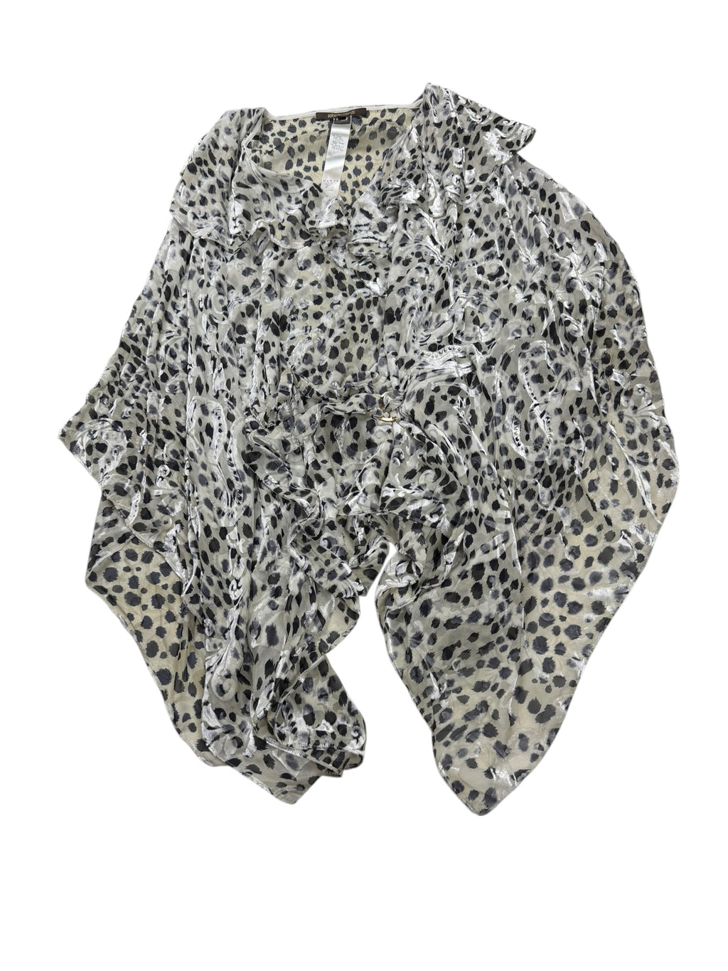 Roberto Cavalli Silk Viscous Leopard Print Chiffon Blouse Top Cape Collar Tg 46