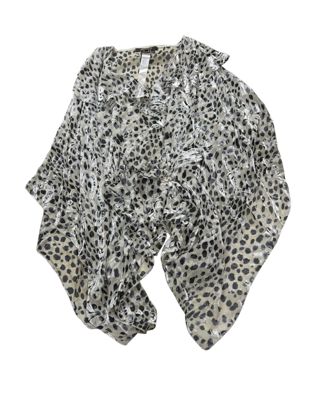 Roberto Cavalli Silk Viscous Leopard Print Chiffon Blouse Top Cape Collar Tg 46