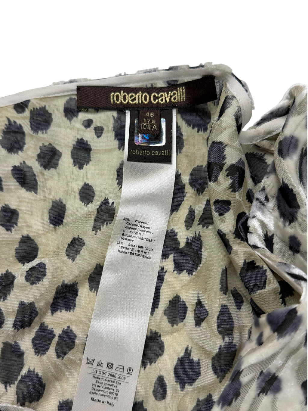 Roberto Cavalli Silk Viscous Leopard Print Chiffon Blouse Top Cape Collar Tg 46