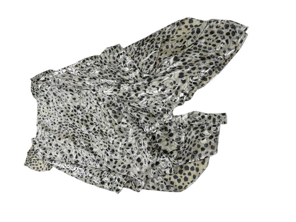 Roberto Cavalli Silk Viscous Leopard Print Chiffon Blouse Top Cape Collar Tg 46