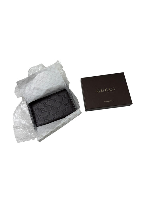 GG Emblem Bi-fold Wallet Crafted From Brown Embossed GG Leather With Box New