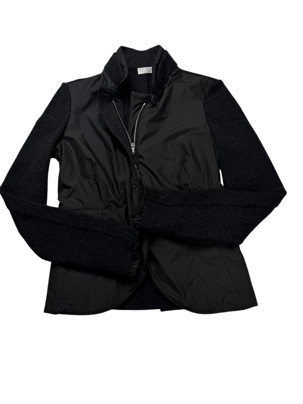Brunello Cucinelli Hybrid Jacket Cashmere Nylon Black & Grey Women's M IT42