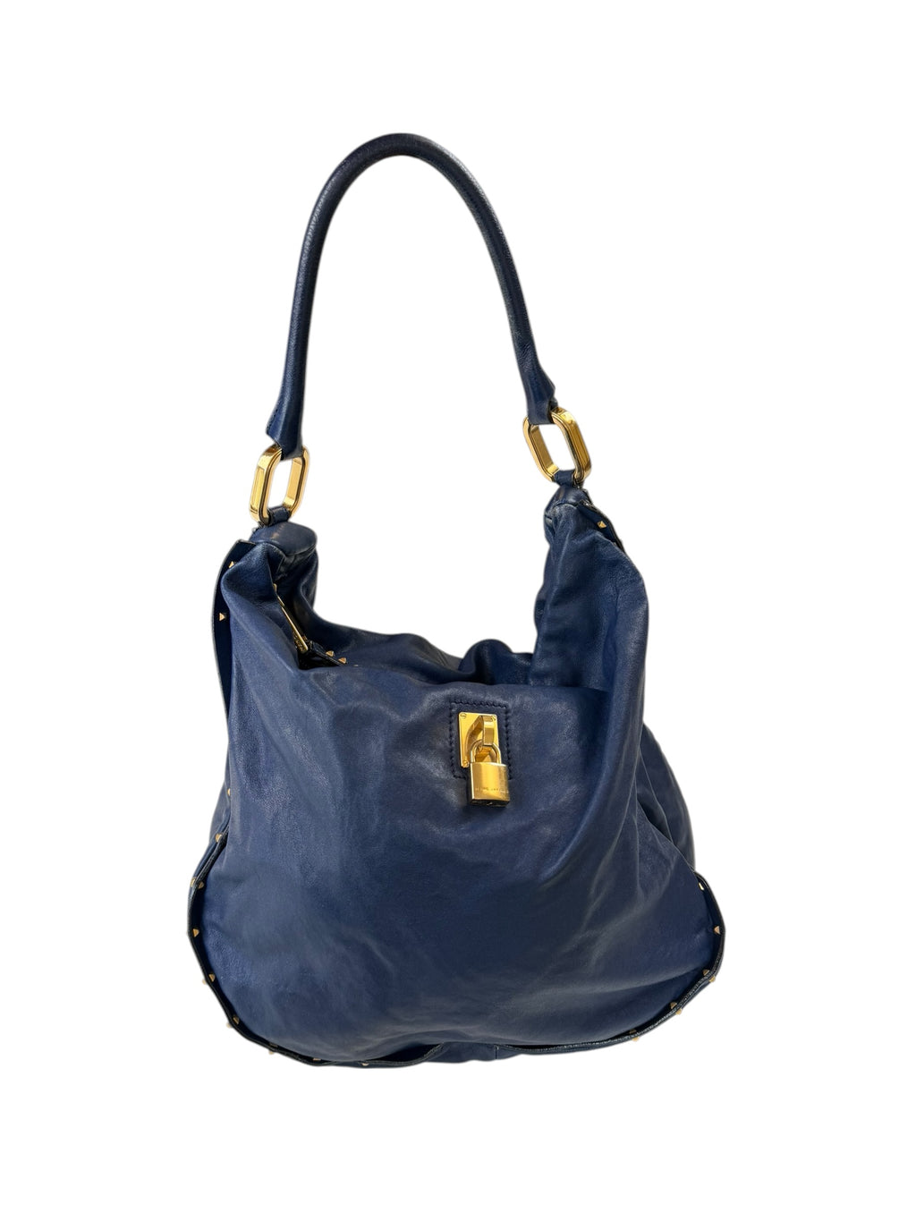 Marc Jacobs Blue Leather Hobo Handbag Gold Hardware Lock