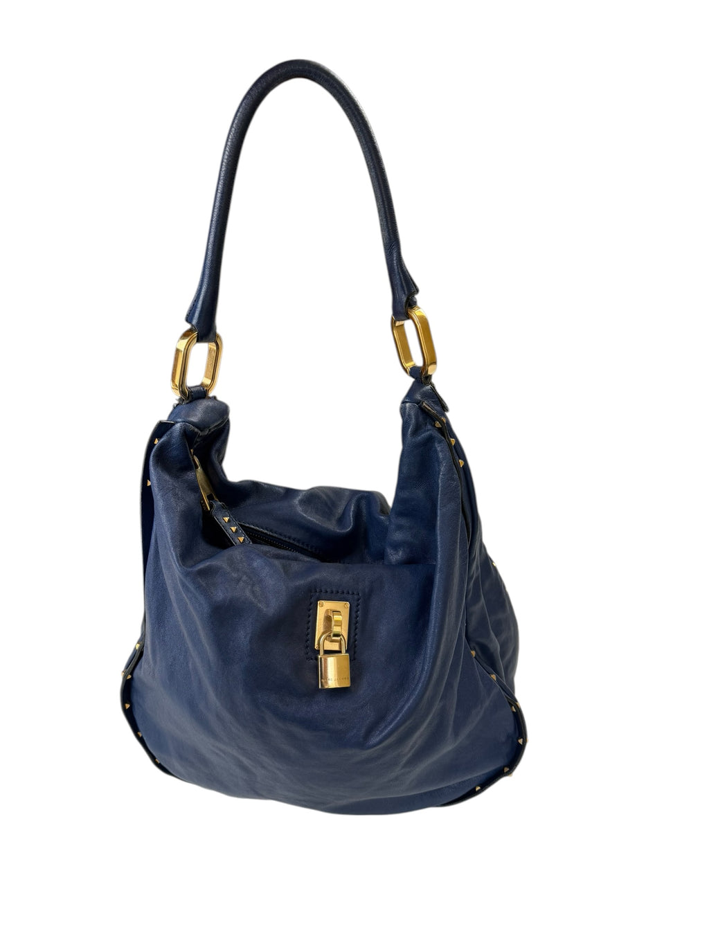Marc Jacobs Blue Leather Hobo Handbag Gold Hardware Lock