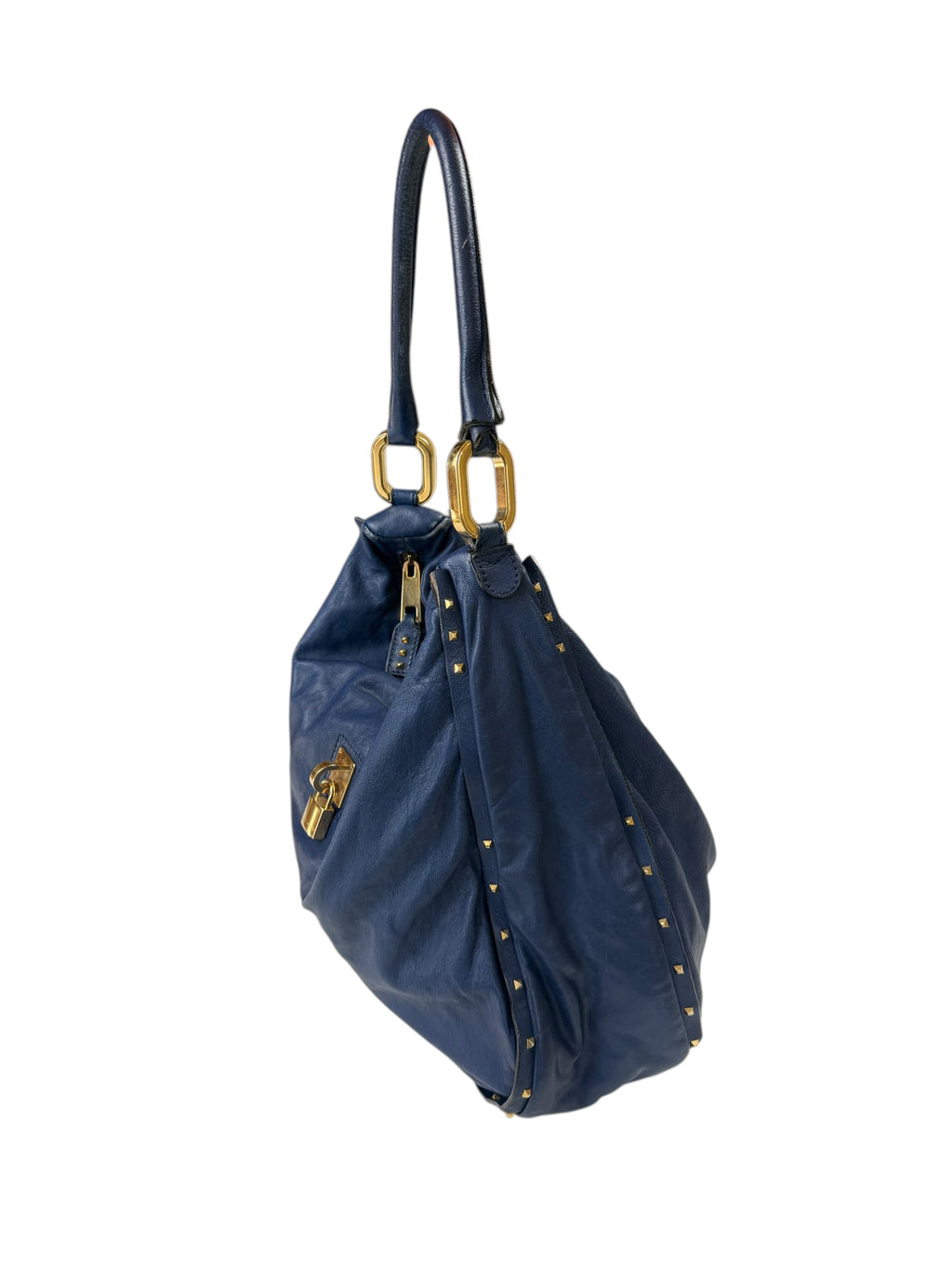 Marc Jacobs Blue Leather Hobo Handbag Gold Hardware Lock