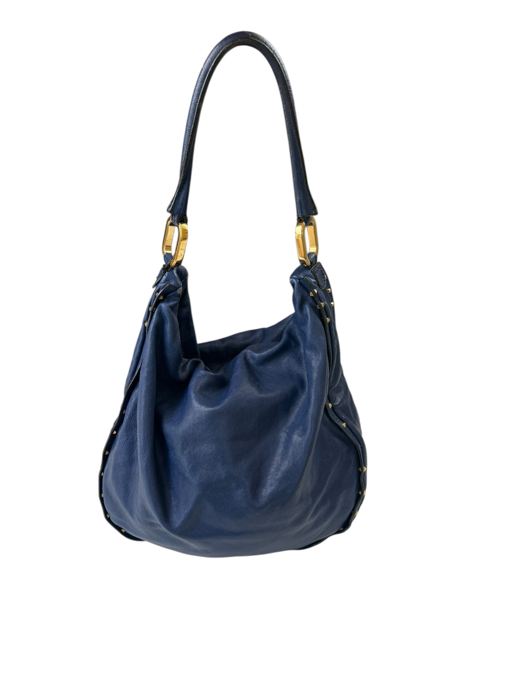Marc Jacobs Blue Leather Hobo Handbag Gold Hardware Lock
