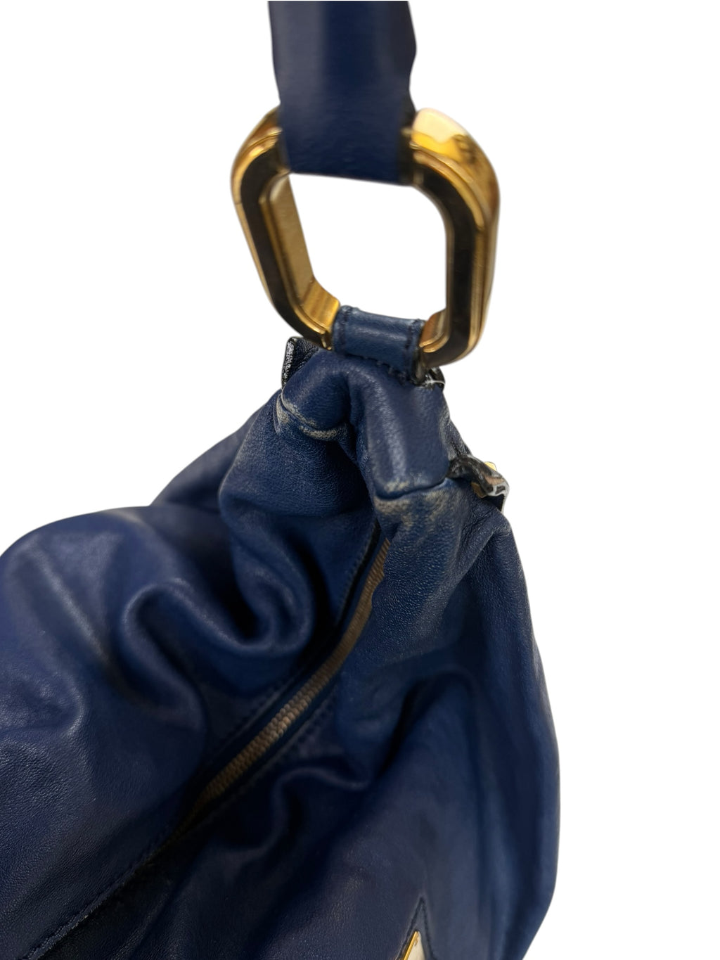 Marc Jacobs Blue Leather Hobo Handbag Gold Hardware Lock