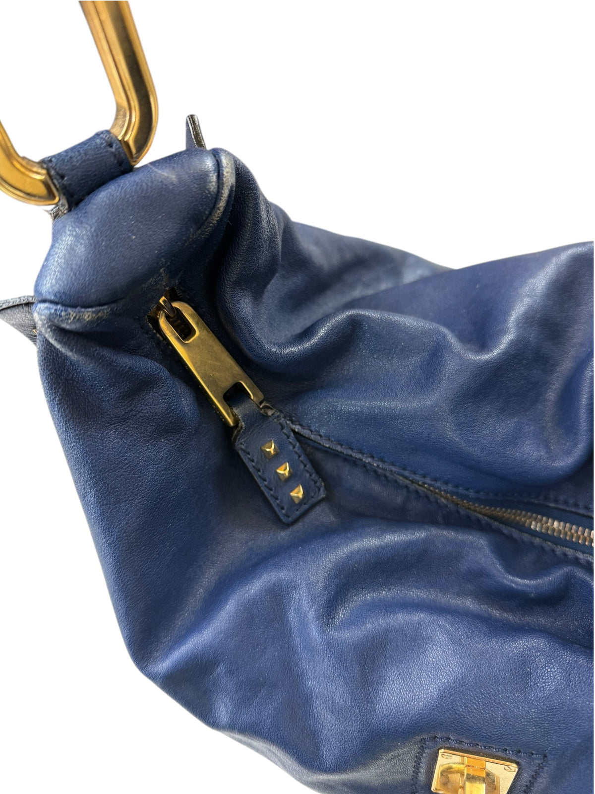 Marc Jacobs Blue Leather Hobo Handbag Gold Hardware Lock