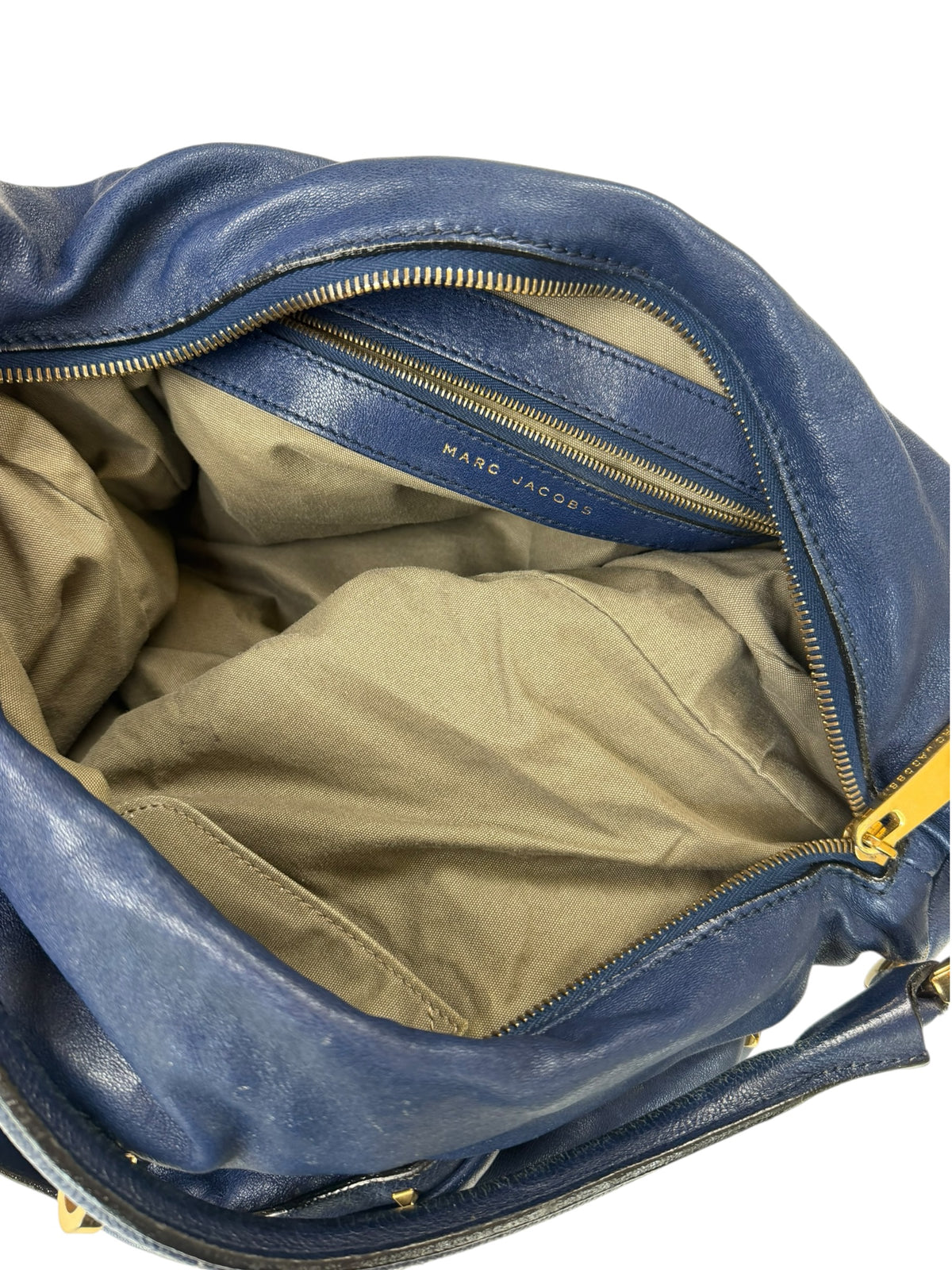 Marc Jacobs Blue Leather Hobo Handbag Gold Hardware Lock