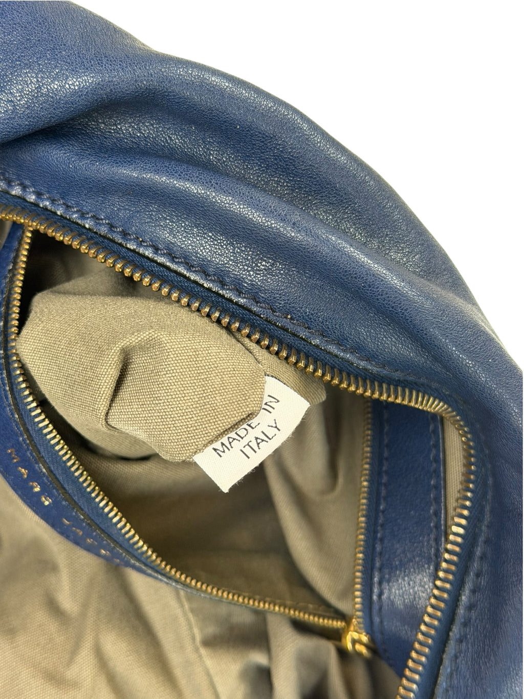 Marc Jacobs Blue Leather Hobo Handbag Gold Hardware Lock