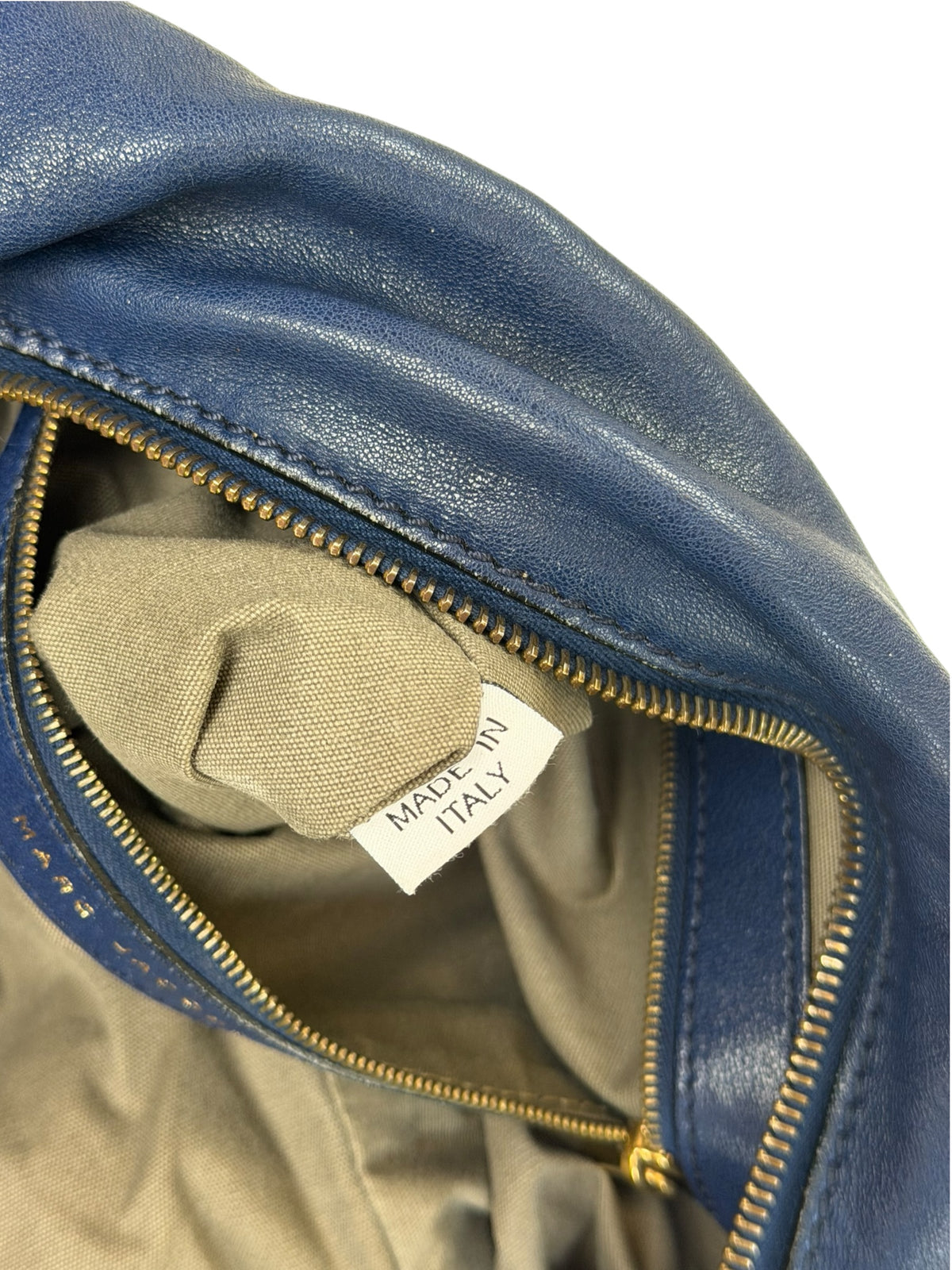 Marc Jacobs Blue Leather Hobo Handbag Gold Hardware Lock