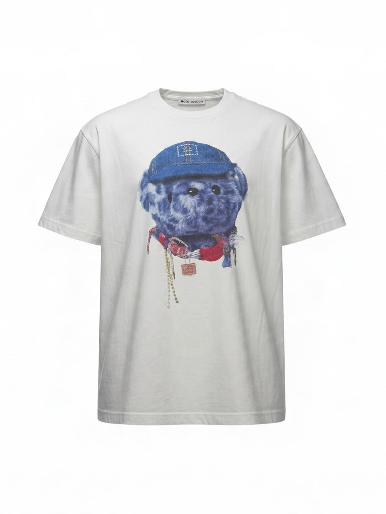 Acne Studios Printed T-Shirt Exford Face teddy Bear Mens M Optic White